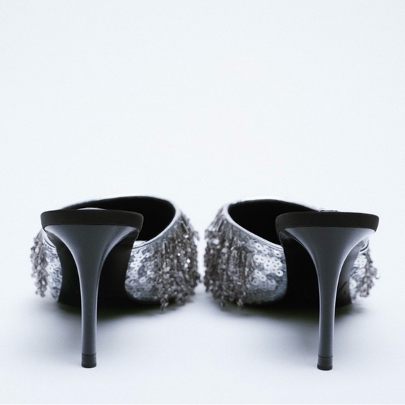 NWT Zara Party Sandals Heels Size 7.5 Open Toe Beaded Sparkly Slip On Sandals - Picture 10 of 11